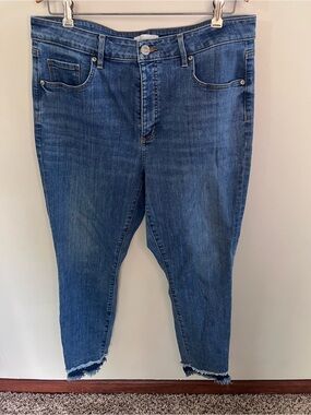 Loft Curvy Skinny Jeans Womens 32/14 Blue Sustainable Style Frayed Hem Denim